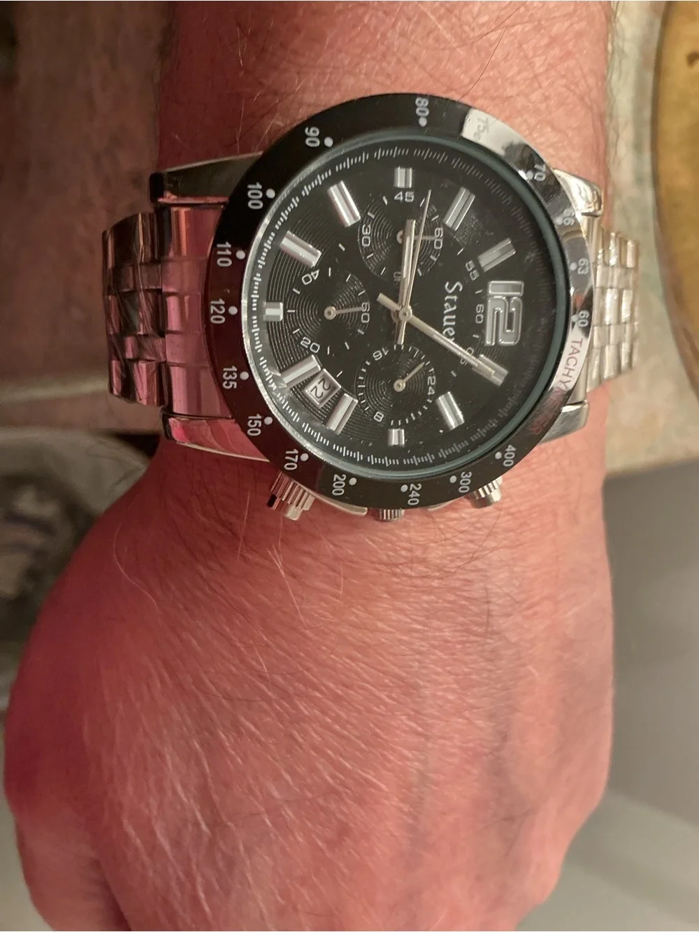 Stainless Steel Men's Chronograph Watch - Black Dial